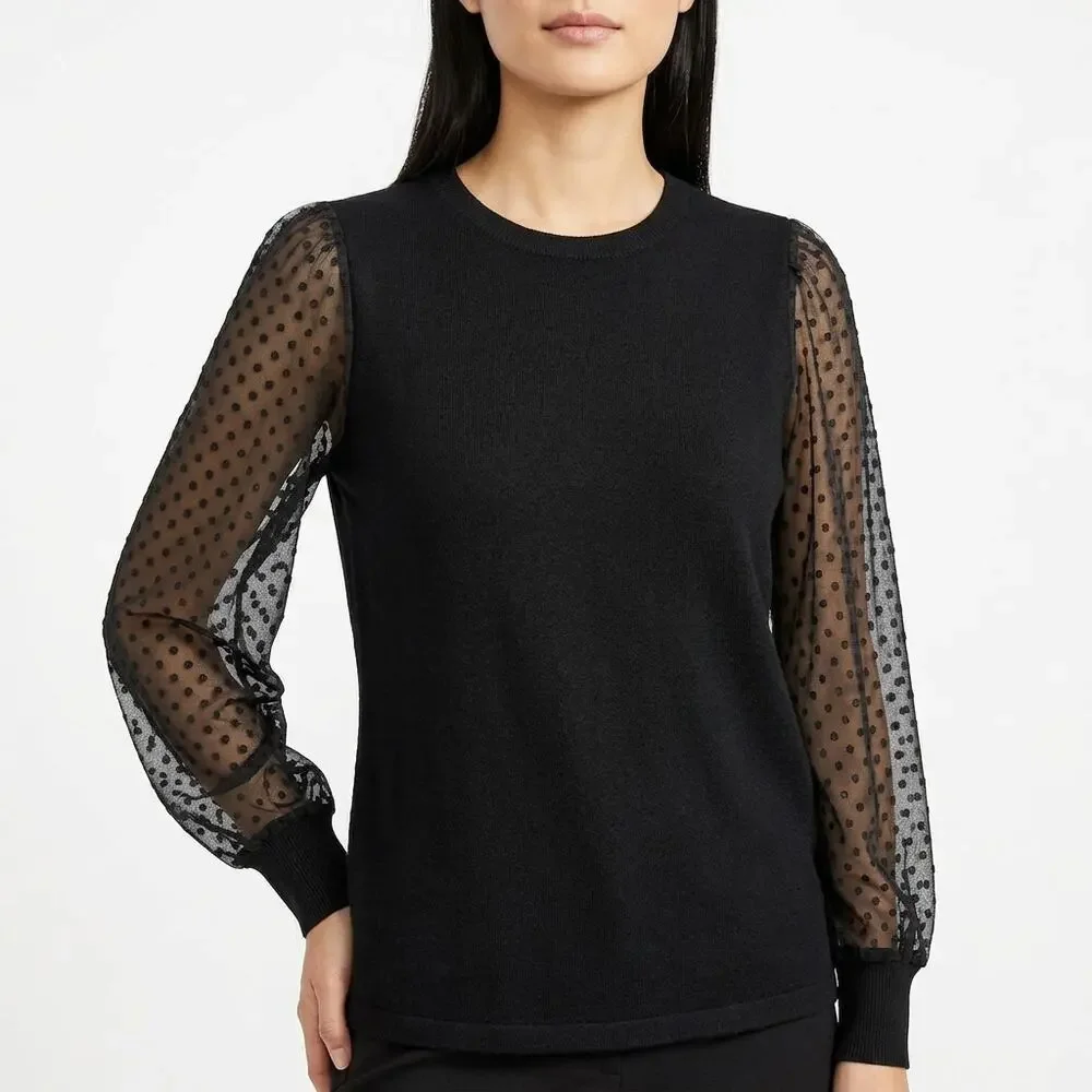 Loft Wool Blend Black Long Sleeve Top Women Size S